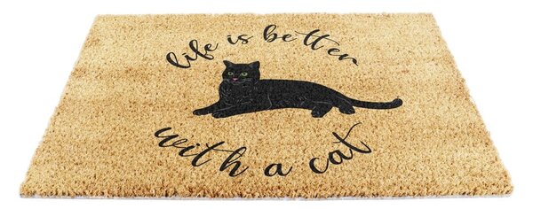 Rohožka z kokosového vlákna 40x60 cm Life Is Better With a Cat – Artsy Doormats