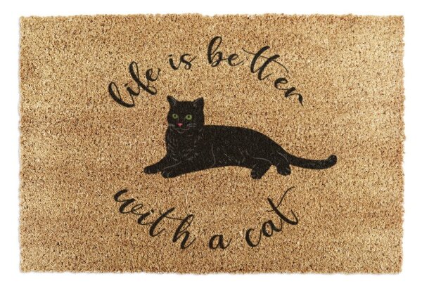 Rohožka z kokosového vlákna 40x60 cm Life Is Better With a Cat – Artsy Doormats