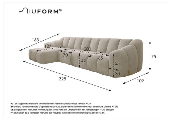 Svetlosivá rohová pohovka (ľavý roh/s leňoškou) Shell – Miuform