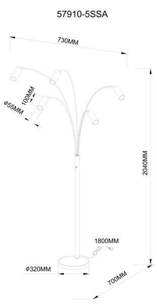 Globo 57910-5SSA stojacia lampa ROBBY GU10 | vypínač