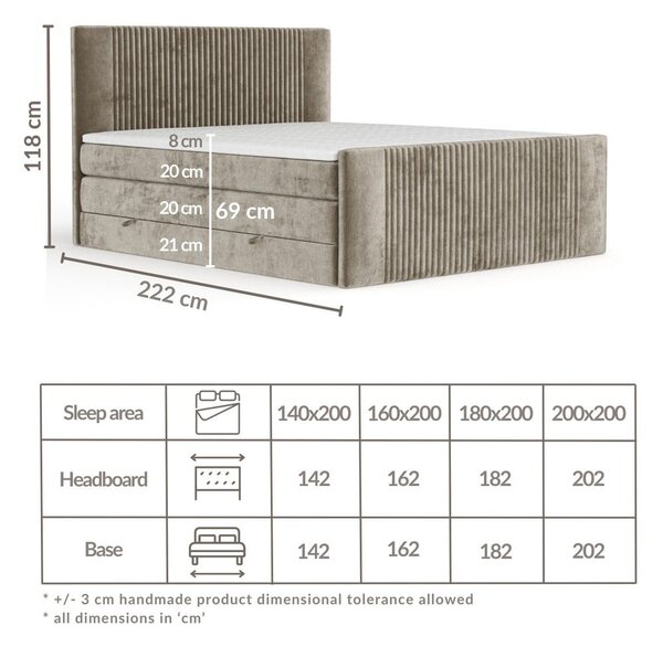 Svetlohnedá boxspring posteľ s úložným priestorom 140x200 cm Bergamo – Maison de Rêve
