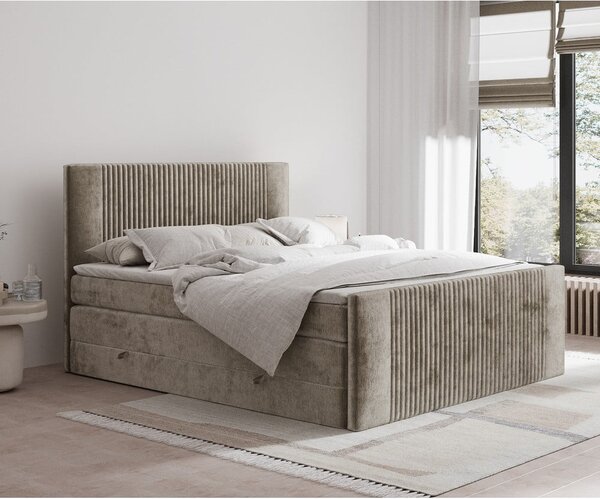 Svetlohnedá boxspring posteľ s úložným priestorom 140x200 cm Bergamo – Maison de Rêve