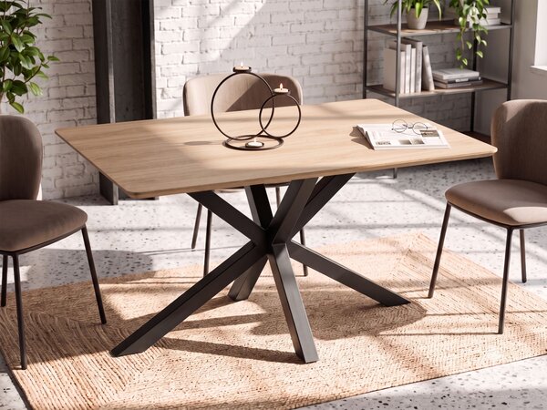 Jedálenský stôl vrchná doska zo svetlého dreva 140 x 90 cm čierne kovové nohy 4-miestny obdĺžnikový tvar moderný industriálny štýl
