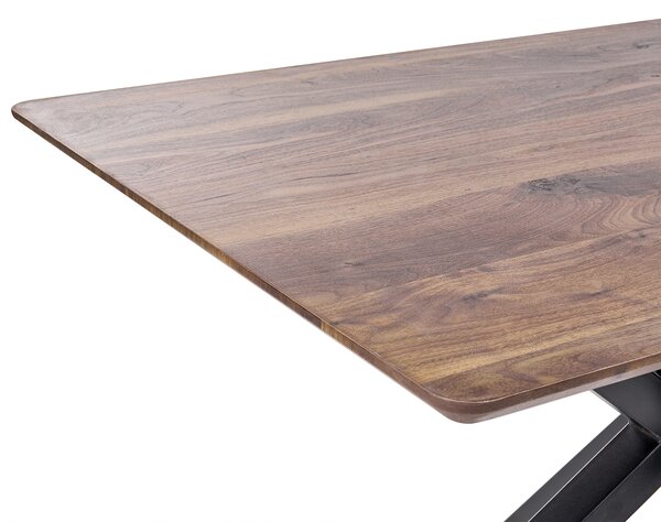 Jedálenský stôl vrchná doska z tmavého dreva 140 x 90 cm čierne kovové nohy 4-miestny obdĺžnikový tvar moderný industriálny štýl