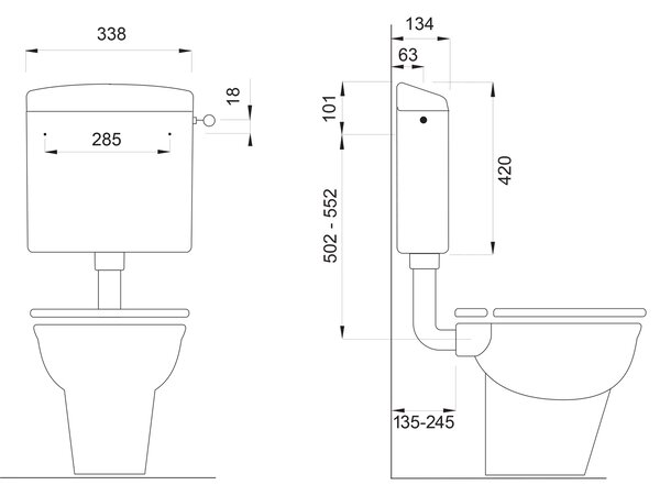 CREAVIT CREAVIT, WC kombi, dvojtlačítko 4,5/6l, zadný odpad, biela, TP3306