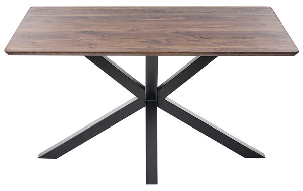 Jedálenský stôl vrchná doska z tmavého dreva 140 x 90 cm čierne kovové nohy 4-miestny obdĺžnikový tvar moderný industriálny štýl
