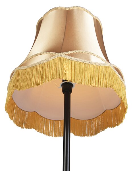 Retro stojaca lampa čierna s tienidlom v štýle babičky zlatá 45 cm - Simplo