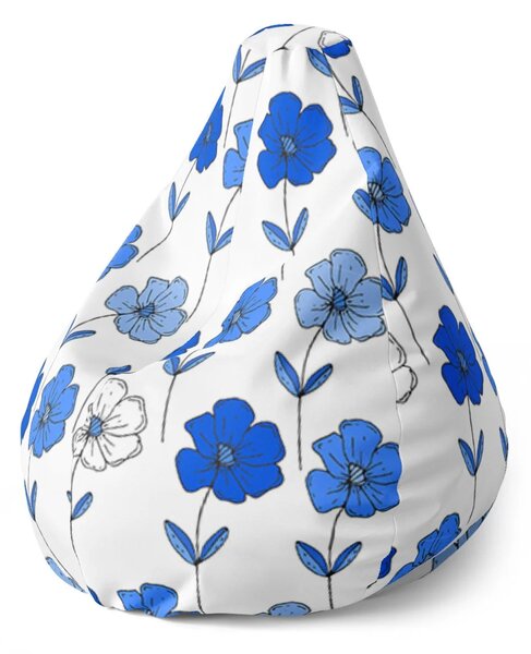 Sablio Sedací vak Pear Modré kvetiny - 70 x 95 x 15 cm