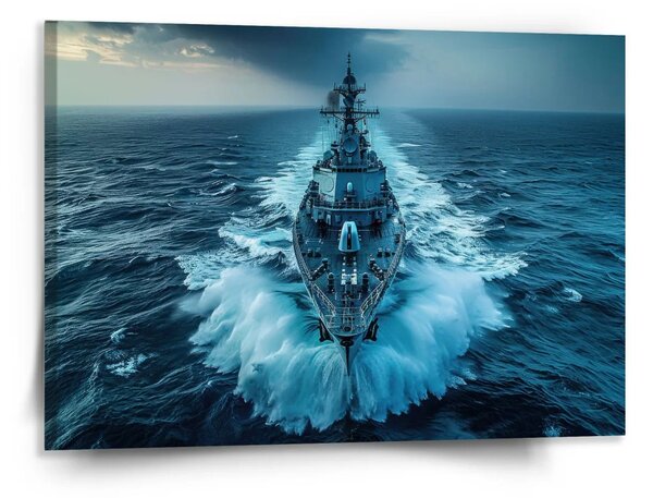 Sablio Obraz Vojnová loď prerážajúca oceán - 150x110 cm