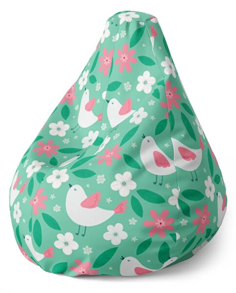 Sablio Sedací vak Pear Kvetiny a vtáčiky - 70 x 95 x 15 cm