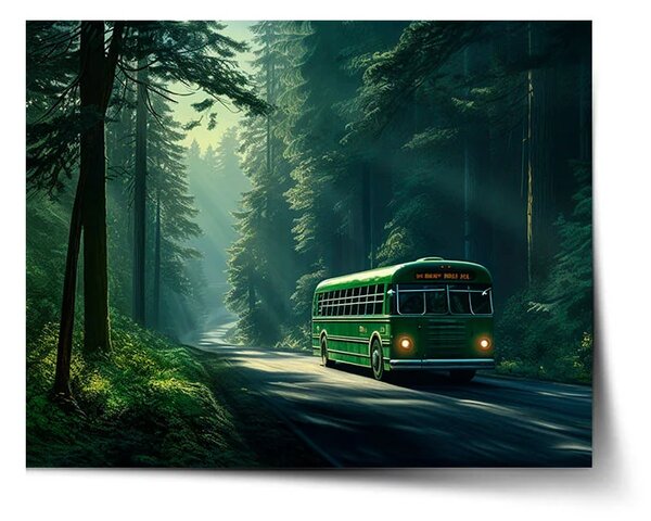 Sablio Plagát Zelený autobus v lese - 60x40 cm