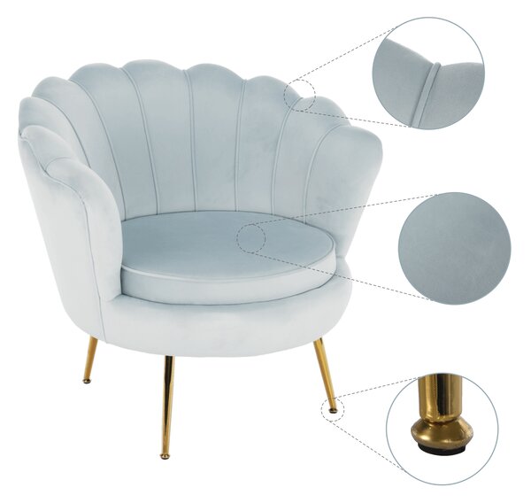 KONDELA Kreslo v štýle Art-deco, sivomodrá Velvet látka/gold chróm-zlatý, NOBLIN