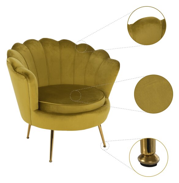 KONDELA Kreslo v štýle Art-deco, horčicová Velvet látka/gold chróm-zlatý, NOBLIN