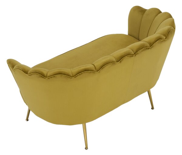 KONDELA Lavica v štýle Art-deco, horčicová Velvet látka/gold chróm-zlatý, NOBLIN