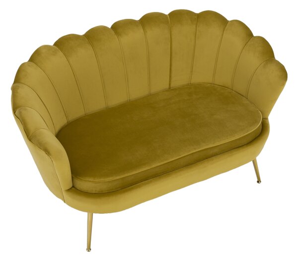 KONDELA Lavica v štýle Art-deco, horčicová Velvet látka/gold chróm-zlatý, NOBLIN