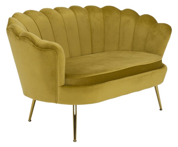 KONDELA Lavica v štýle Art-deco, horčicová Velvet látka/gold chróm-zlatý, NOBLIN
