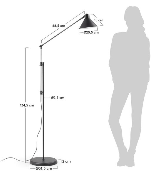 Čierna stojacia lampa s kovovým tienidlom (výška 220 cm) Dione – Kave Home