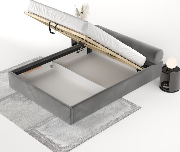 Tmavosivá čalúnená dvojlôžková posteľ s úložným priestorom s roštom 160x200 cm Solvo – Maison de Rêve