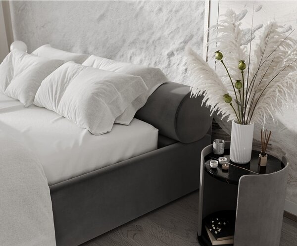 Tmavosivá čalúnená dvojlôžková posteľ s úložným priestorom s roštom 160x200 cm Solvo – Maison de Rêve