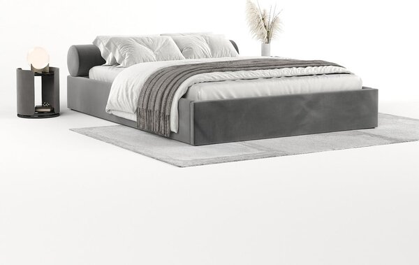 Tmavosivá čalúnená dvojlôžková posteľ s úložným priestorom s roštom 160x200 cm Solvo – Maison de Rêve