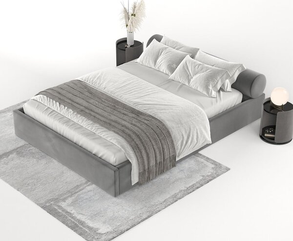 Tmavosivá čalúnená dvojlôžková posteľ s úložným priestorom s roštom 160x200 cm Solvo – Maison de Rêve