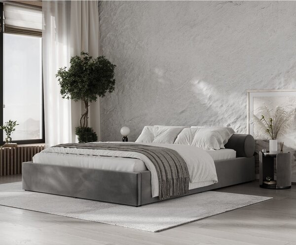 Tmavosivá čalúnená dvojlôžková posteľ s úložným priestorom s roštom 160x200 cm Solvo – Maison de Rêve