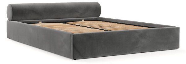 Tmavosivá čalúnená dvojlôžková posteľ s úložným priestorom s roštom 160x200 cm Solvo – Maison de Rêve
