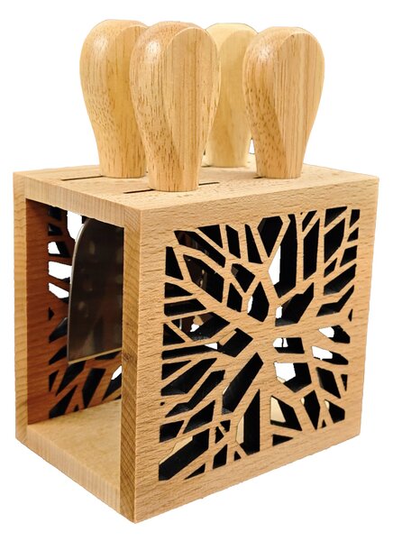 AMADEA Drevený syrový set s motívom vetvičky, masívne drevo, 15,5 cm