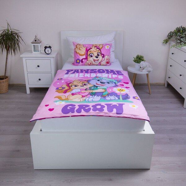 Ružové bavlnené detské obliečky do postieľky 100x135 cm Paw Patrol "Pawsome friendships grow" – Jerry Fabrics