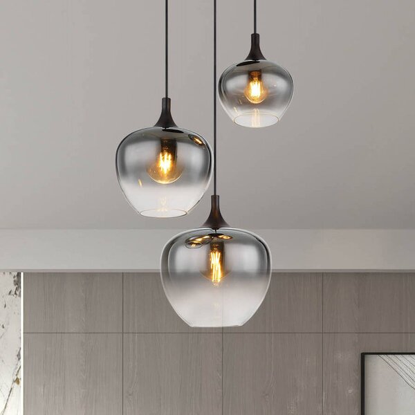 Globo Závesná lampa Maxy, Ø 48 cm, dymovo sivá, sklo, 3 svetlá., Hliník / sivá / zinok, Obývacia izba / jedáleň, Sklo, Závesné svietidlo