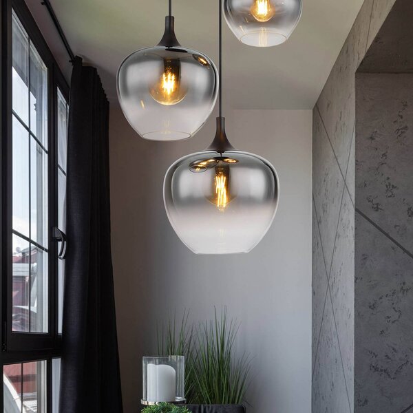 Globo Závesná lampa Maxy, Ø 48 cm, dymovo sivá, sklo, 3 svetlá., Hliník / sivá / zinok, Obývacia izba / jedáleň, Sklo, Závesné svietidlo