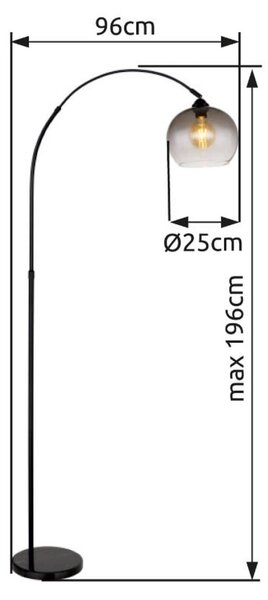 Stojacia lampa Newcastle, výška 196 cm, čierna matná/dymovo sivá, Čierna, Obývacia izba / jedáleň, kov, Oblúková stojaca lampa