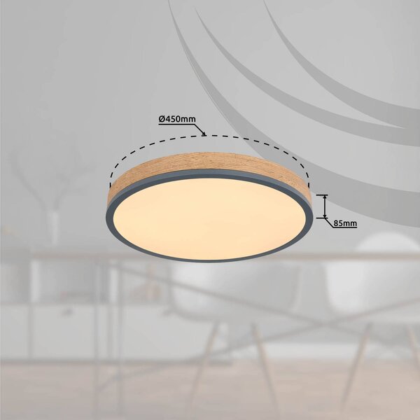 LED stropné svietidlo Doro, Ø 45 cm, tmavý grafit/drevo, drevo, 830, Tmavé drevo, Obývacia izba / jedáleň, Drevo, Moderný, Závesné svietidlo