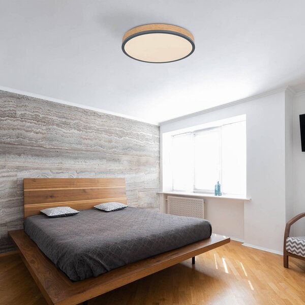 LED stropné svietidlo Doro, Ø 45 cm, tmavý grafit/drevo, drevo, 830, Tmavé drevo, Obývacia izba / jedáleň, Drevo, Moderný, Závesné svietidlo