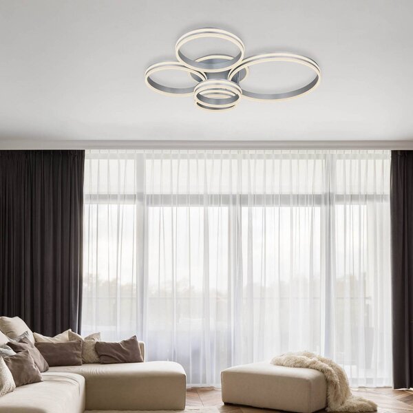 Rubio LED stropné svietidlo, dĺžka 114 cm, sivé, 5 svetiel, Hliník / sivá / zinok, Obývacia izba / jedáleň, kov, Moderný, Stropné svetlo