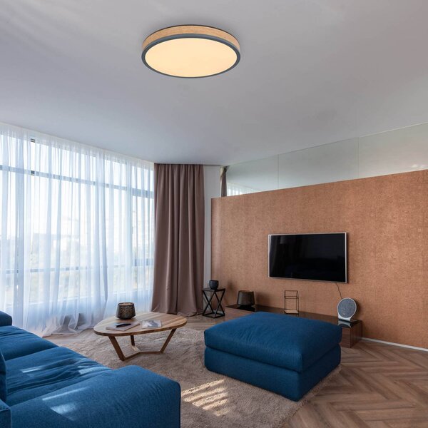 LED stropné svietidlo Doro, Ø 45 cm, tmavý grafit/drevo, drevo,, Tmavé drevo, Obývacia izba / jedáleň, Drevo, Moderný, Závesné svietidlo