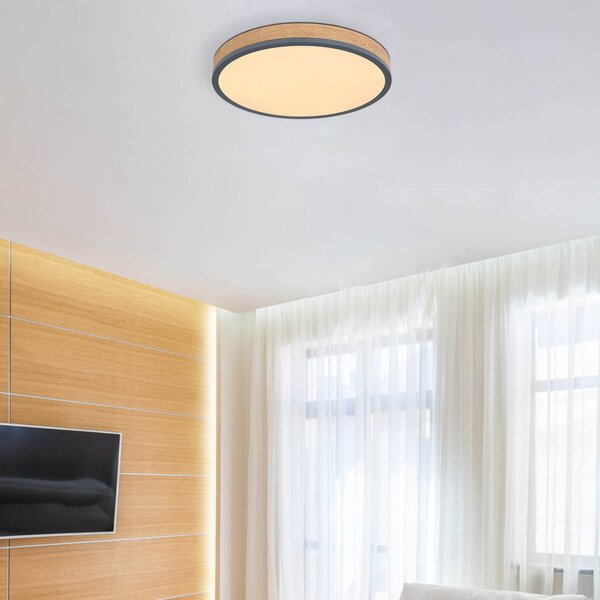 LED stropné svietidlo Doro, Ø 45 cm, tmavý grafit/drevo, drevo,, Tmavé drevo, Obývacia izba / jedáleň, Drevo, Moderný, Závesné svietidlo