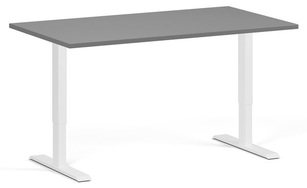 Výškovo nastaviteľný stôl, 140x80 cm, 1 motor, biela podnož, grafit