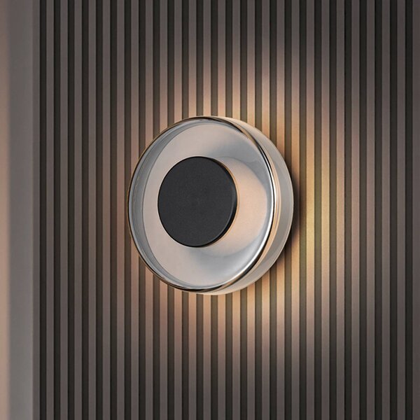 Trio Lighting LED nástenné svietidlo Celeste, čierna/chróm, Ø 22 cm sklo stmievateľné, Chrómová / strieborná, Obývacia izba / jedáleň, Sklo, Moderný, Nástenné svietidlo
