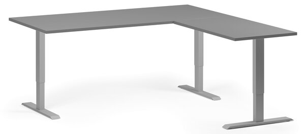 Výškovo nastaviteľný stôl, 180x180 cm, 3 motory, L/P, sivá podnož, grafit