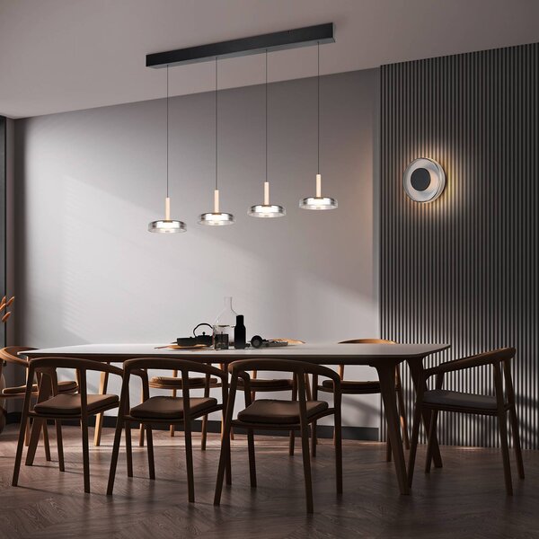 Trio Lighting LED nástenné svietidlo Celeste, čierna/chróm, Ø 22 cm sklo stmievateľné, Chrómová / strieborná, Obývacia izba / jedáleň, Sklo, Moderný, Nástenné svietidlo