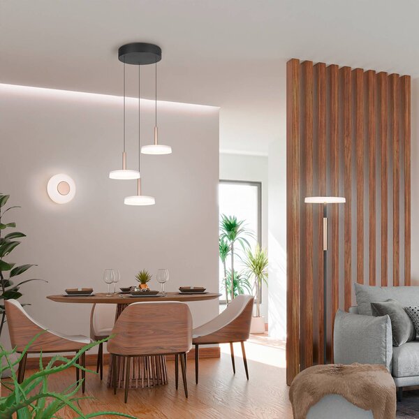Trio Lighting LED nástenné svietidlo Celeste, hnedá/biela, Ø 22 cm, sklo stmievateľné, Biela / opálová, Obývacia izba / jedáleň, Sklo, Moderný, Nástenné svietidlo