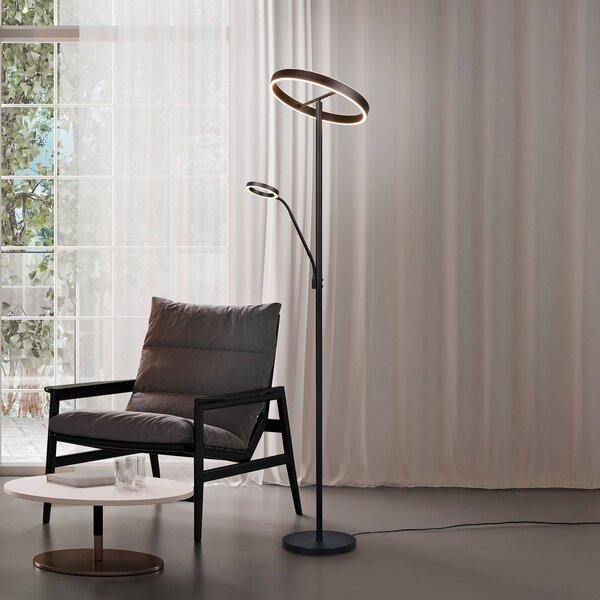 LED stojacia lampa Willis, čierna, výška 180 cm kovový stmievač, Čierna, Obývacia izba / jedáleň, kov, Moderný, Zemné bodové svetlo