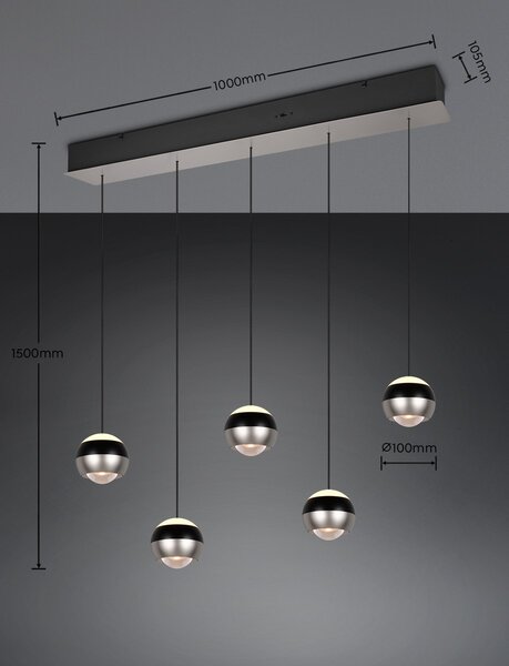 Trio SELECT 344410507 LED závesné stropné svietidlo ORBIT | 5x8W integrovaný LED zdroj | 5x960lm | 2300+3000+4000K