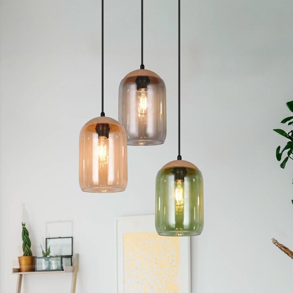 Trio Lighting Korkové závesné svietidlo, viacfarebné, Ø 30 cm, 3 svetlá, sklo/korok, Viacfarebné, Obývacia izba / jedáleň, Sklo, Moderný, Závesné svietidlo