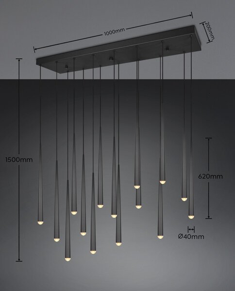 Trio SELECT 354811532 LED závesné stropné svietidlo CALA | 15x3,8W integrovaný LED zdroj | 15x450lm | 2300+3000+4000K