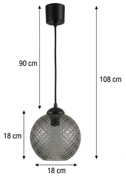 Brilagi - LED luster na lankovom vedení R GLASS 1xE27/60W/230V priemer 18 cm čierna/dymovo sivá