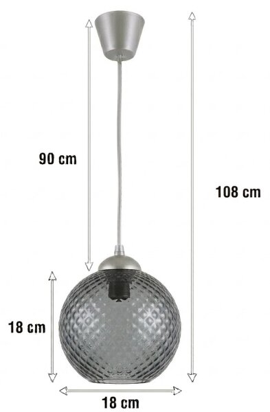 Brilagi - Závesný LED luster s lankom R GLASS 1xE27/60W/230V priemer 18 cm strieborná/dymová sivá