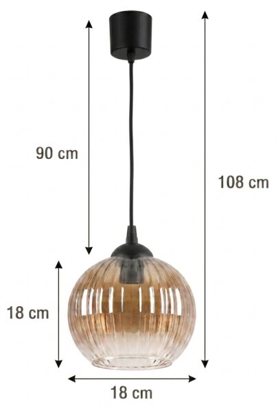 Brilagi - LED závesné svietidlo na lanku R GLASS 1xE27/60W/230V priemer 18 cm čierna/dýmovo-hnedá