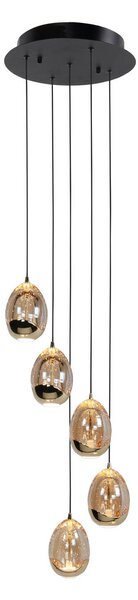 Závesné svietidlo Golden Egg, jantár/zlato Ø 30 cm 5 svetiel sklo/kov, Krémová / jantárovo žltá, Obývacia izba / jedáleň, Sklo, Moderný, Závesné svietidlo
